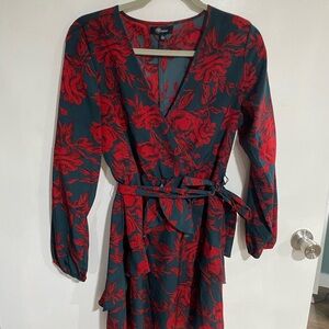 Red Floral Wrap Dress